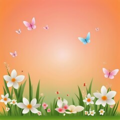Fototapeta na wymiar Vibrant Spring Card Illustration: Blossoming Flowers and Joyful Colors