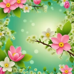 Vibrant Spring Card Illustration: Blossoming Flowers and Joyful Colors