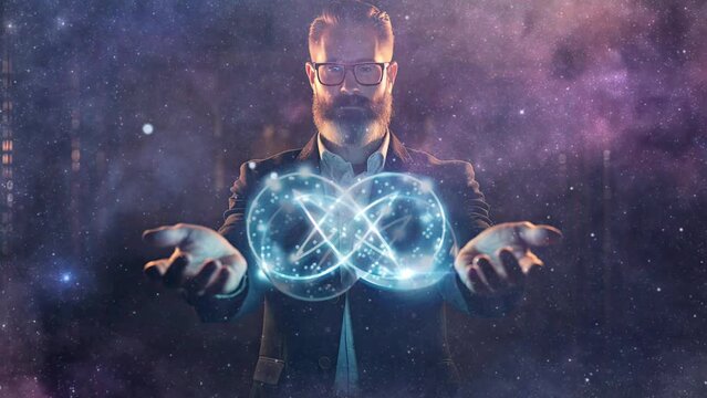 DevOps concept, an IT engineer holding the glowing devops symbol, software development practices concept.