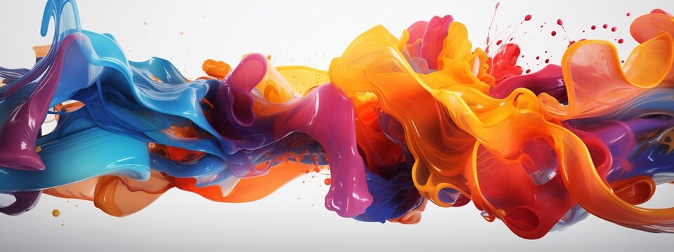 Experience the magic of creativity unfold before your eyes with a captivating 3D rendition of swirling paint splashes, inviting you to explore boundless possibilities.
