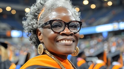 Inspirational senior black woman at University graduation non-traditional graduate