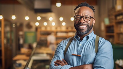 Fototapeta premium Confident Café Owner Smiling