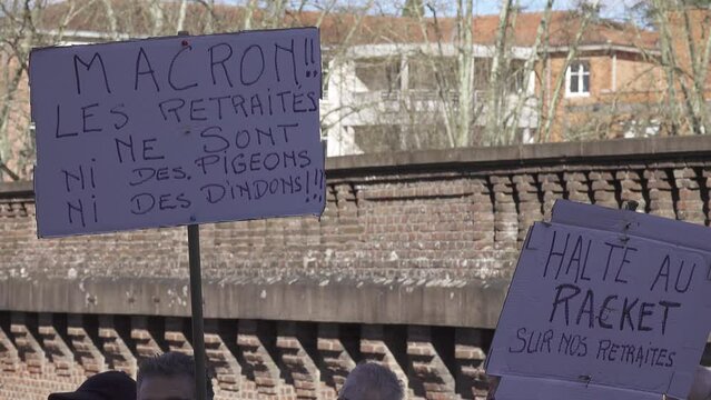 ALBI, FRANCE - MARCH 17 2018: Demonstration of pensioners against price increases and a decrease in pension