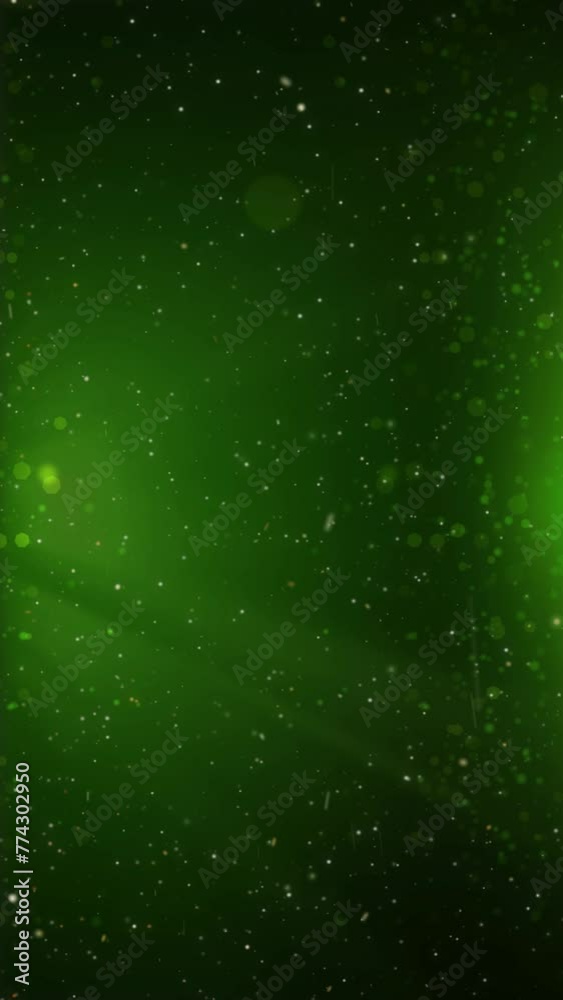 Wall mural vertical sparkles in a green atmosphere 4k loop features particles flowing in from the side of the f
