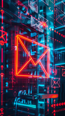 A side view of a secure web layout displays an email risk warning alert on an envelope icon