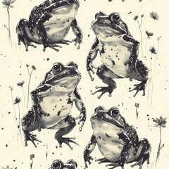 Whimsical Frog Illustration Pattern Generative AI