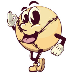 baseball cartoon vector isolated clip art illustration mascot giving an okay sign, work of hand drawn