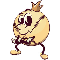 baseball cartoon vector isolated clip art illustration mascot with a king's crown folding his arms calmly, work of hand drawn