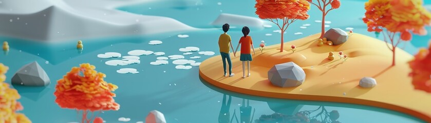 Design a 3D scene that conveys the concept of understanding and empathy