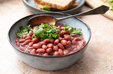red beans in a bowl, vegetarian food rich in protein. plant based food