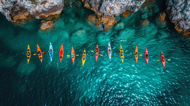 Kayaker Group Overhead View - Aerial - Water Sports Banner Background