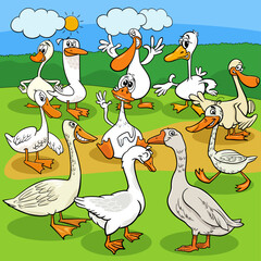 cartoon geese farm birds animal characters group
