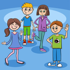 happy cartoon children or teenagers characters group