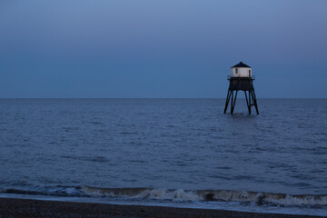 Lighthouse in the sea, Dovercourt low lighthouse at high tide built in 1863 and discontinued in...