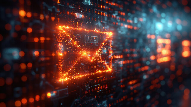 A side view of a secure web layout shows an email risk warning alert on an envelope icon, highlighting the significance of cybersecurity measures