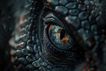 Fototapeta premium A close up of a dragon's eye with a dark blue iris