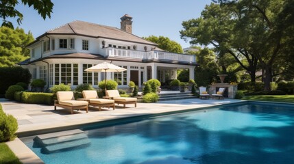 Mediterranean inspired villa with a sprawling garden and a private beach access in the exclusive Hamptons, New York