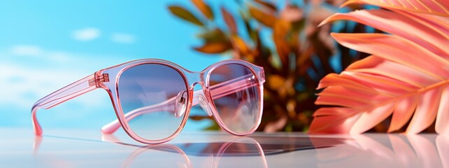Summer background in pastel colors with sunglasses