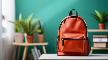 A child's backpack and a blurry children's room in the background