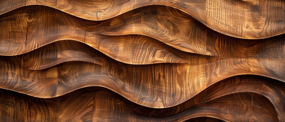 Immerse yourself in the captivating texture of a brown wooden wall, resembling rhythmic waving waves.