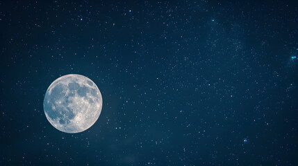 Fototapeta na wymiar Awe-Inspiring Night Sky: A Serene Scene of a Glowing Full Moon Illuminating the Darkness
