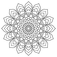 Floral mandala with line. circular shape. drawing of nature theme. for coloring book, decoration, tattoo, wallpaper, card, sticker, illustration.
