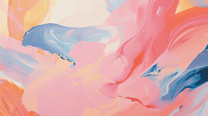 Fundo abstrato com mistura de cores azul, rosa, amarelo em tons neutros e pêssego pastel - obrazy, fototapety, plakaty