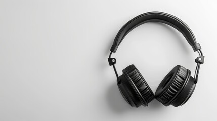 Fototapeta na wymiar Sleek Black Headphones Isolated on Pure White Background Generative AI