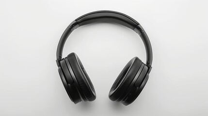 Sleek Black Headphones Isolated on Pure White Background Generative AI