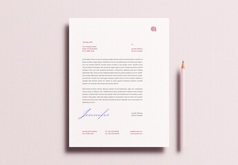 Pink Letterhead Letter Pencil Identity Branding Logo Logotype Corporate Stationary Minimal Mockup Template