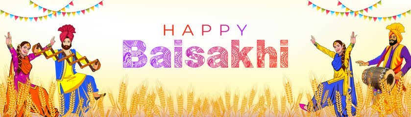 Happy Baisakhi. Sale promotional Vector banner for Indian punjabi sikh harvest festival. - obrazy, fototapety, plakaty