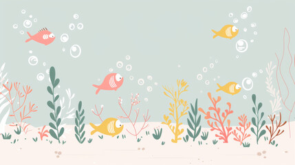 Obraz na płótnie Canvas Cute Underwater Reef Illustration - Minimalist Style