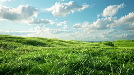 Green Rolling Hills with Blue Sky and White Clouds