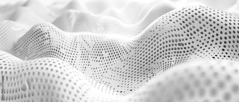 Wall mural cyber data abstract background, white digital perforated surface, waves of information. theme of net