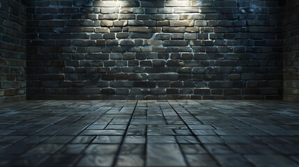 Intimate and Cozy Atmosphere: A Dimly Lit Room with Tiled Floor and Brick Wall Backdrop