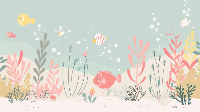 Fototapeta Cute Underwater Reef Illustration - Minimalist Style