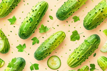 Seamless Cucumber Pattern in Flat Design Isolated on White Background Generative AI