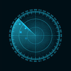 Futuristic HUD vector radar. A military search engine. Digital blue search radar.