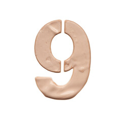 Number nine is created with a light beige tonal base or acrylic paint on a white background.