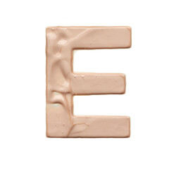 The capital letter E is created with a light beige tonal base or acrylic paint on a white background.