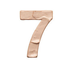 Number seven is created with a light beige tonal base or acrylic paint on a white background.
