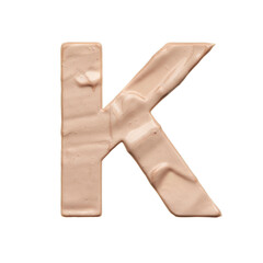 The capital letter K is created with a light beige tonal base or acrylic paint on a white background.