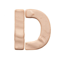 The capital letter D is created with a light beige tonal base or acrylic paint on a white background.