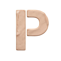 The capital letter P is created with a light beige tonal base or acrylic paint on a white background.