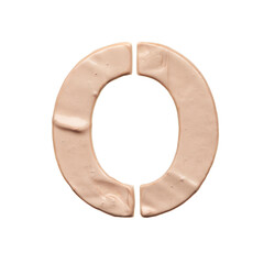 The capital letter O is created with a light beige tonal base or acrylic paint on a white background.