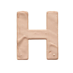 The capital letter H is created with a light beige tonal base or acrylic paint on a white background.