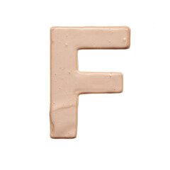 The capital letter F is created with a light beige tonal base or acrylic paint on a white background.