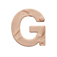 The capital letter G is created with a light beige tonal base or acrylic paint on a white background.