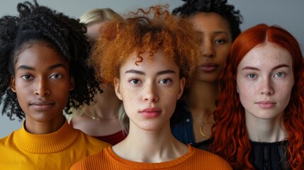 Front view portrait of multiethnic women together looking at camera