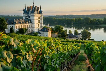 Montsoreau castle: capture of Montsoreau castle and picturesque village in France, view of the...